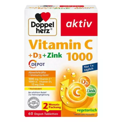 Doppelherz Vitamin C1000 + D3 + compresse di Zinc Depot (60 pezzi)