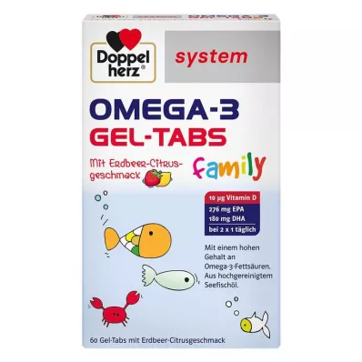 Doppelherz Omega-3 Gel-Tabs family Sistema di agrumi alla fragola, 60 pz Doppelherz Omega-3 Gel-Tabs family Sistema di agrumi alla fragola, 60 pz